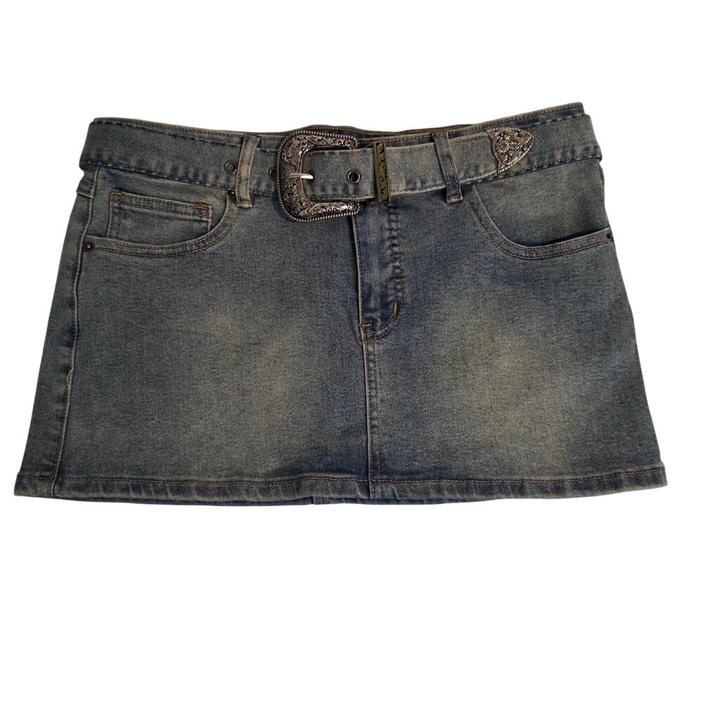 Dakota Blue Denim Mini Skirt Western Belted‎ Medium